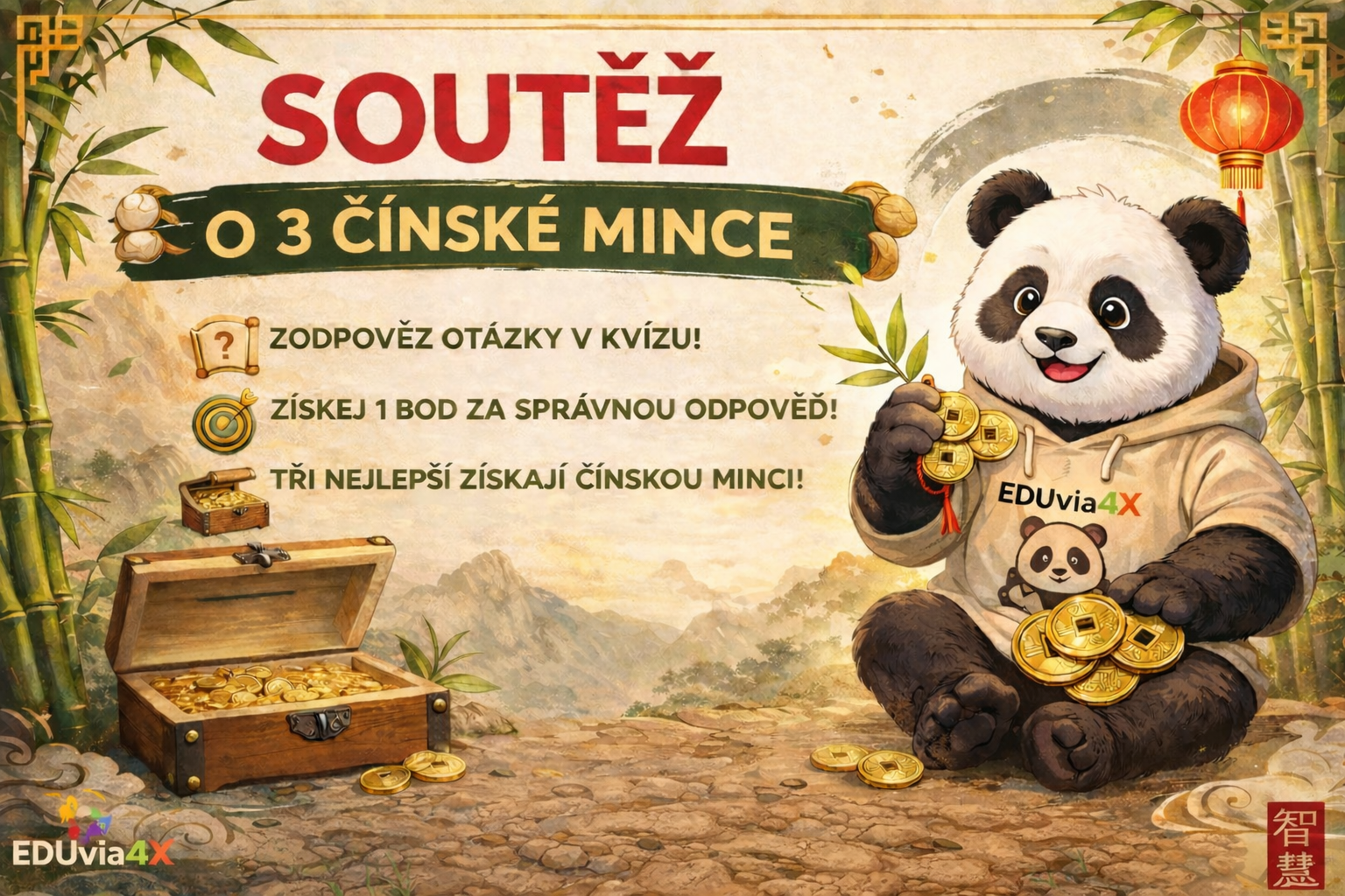 Plakát Soutěž o 3 čínské mince se jménem školy