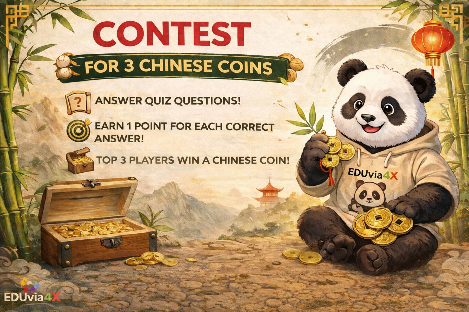 Poster of the Three Chinese Coins Challenge at the school